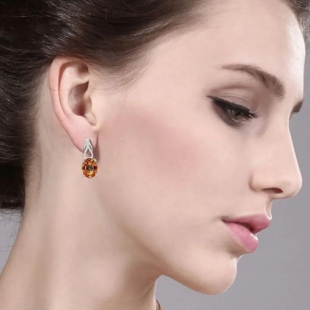 925 Sterling Silver with 3.60 Cttw Ecstasy Mystic Topaz Oval Post Drop Earrings - Picture 3 of 4